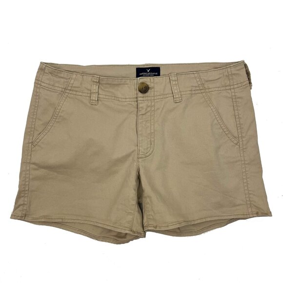 American Eagle Outfitters Womens Khaki Tan Shorts Stretch Shortie 6 - Picture 1 of 3